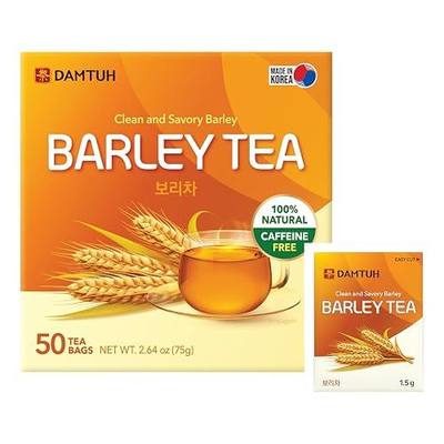 Damtuh Korean Roasted Barley Tea Bags, Caffeine-Free, 50 Count | 2.64oz/75g, Individually Wrapped, Boricha, Mugicha, All Natural, Sugar-Free, Vegan, Hot or Iced, Toasted, Nutty