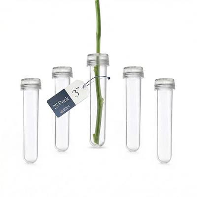 Royal Imports Floral Water Tubes with Caps – 3" Clear Plastic Flower Vials for Single Stem Roses, Buds, Bouquets – Standard Style, 1/2" Opening – 25 Pack