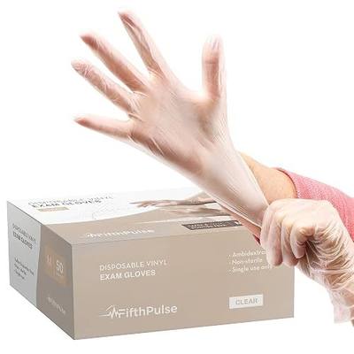 FifthPulse White and Clear Vinyl Disposable Gloves 50 Pack - Powder and Latex Free Medical Exam Gloves