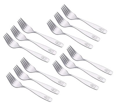 ANNOVA Kids Silverware Children's Safe Flatware Set Stainless Steel - Children Forks, Children Tablespoons, Toddler Utensils, Metal Cutlery Set for LunchBox (Stainless Steel Fork, 12)