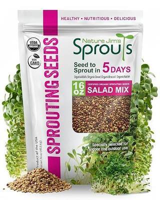 Nature Jim's Sprouts Organic Salad Mix – Alfalfa, Radish, Clover Seed, 1lb | Non-GMO Microgreen Seeds - Fast-Growing Plants - Ideal Sprouting Seeds for Fresh & Nutritious Indoor/Outdoor Home Gardening