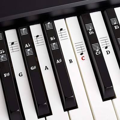 Piano + Keyboard Sheet Music Stickers for 49 | 61 | 76 | 88 Keys + Ebook | Piano Sticker Complete Set for Black + White Keys | C-D-E-F-G-A-B