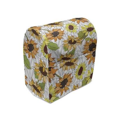 Ambesonne Orange and Yellow Stand Mixer Cover, Big Petal Sunflower Repetition on Grid, Kitchen Appliance Organizer Bag Cover with Pockets, 6-8 Quarts, Marigold Brown