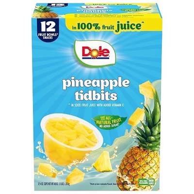 Dole Pineapple Tidbits in 100% Juice - Dole Fruit Bowls Snacks - 4 oz Fruit Bowls - 12 Pack | In 100% Juice, Fruit Bowls Snacks