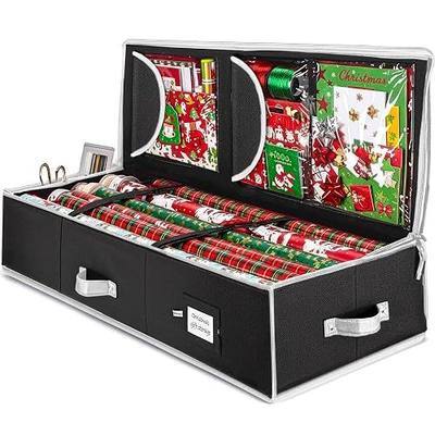 ZOBER 600D Oxford Gift Wrapping Paper Organizer Storage - 40" Gift Wrap Storage Containers with Interior Pockets for Bows, Tags & Ribbons - Wrapping Paper Holder, Fits 24 Standard Rolls, Black/White