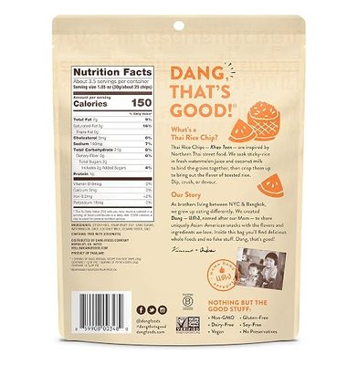 Dang Thai Rice Chips | Gluten Free, Soy Free & Preservative Free Rice Crisps, Healthy Snacks Made with Whole Foods (Original, 3.5 Ounce (Pack of 6))