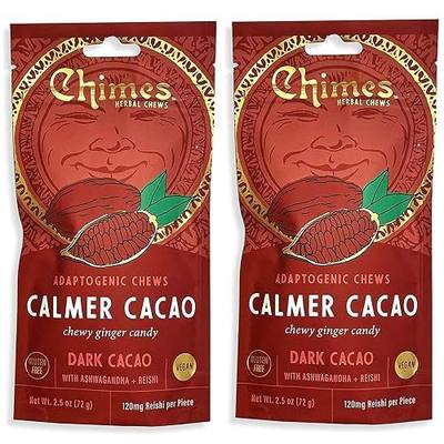 Chimes Calmer Cacao Adaptogen Ginger Chews Candy - (2 Pack With Ashwagandha, Reishi and Dark Cacao with Theobromine) Vegan, Gluten Free…