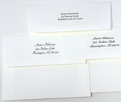 Pen & Pad Stationers Personalized Thank You Note Cards w Envelopes. Beautiful Linen Textured Cardstock. Blank Inside, Fold Tent Style. Return Address Printing. (50 to 100 Cards, With Border)