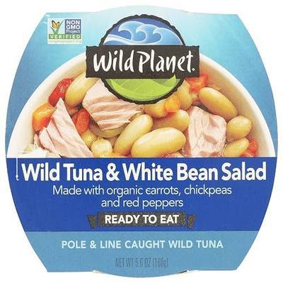 Wild Planet Ready-To-Eat Wild Tuna White Bean Salad, 5.6 Oz, Pack of 1 | White Bean Salad With Organic Chickpeas, Carrots, Red Peppers & Green Olives. Non-GMO, Gluten Free, Kosher, Dairy Free