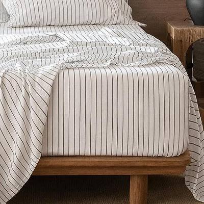 MOOMEE Fitted Sheet 100% Washed Cotton Linen-Like Extra Deep Pocket Queen | Relaxed Linen-like Texture. Soft, Breathable & Lightweight Comfort. 15-19" Extra Deep Pocket with All-around Elastic