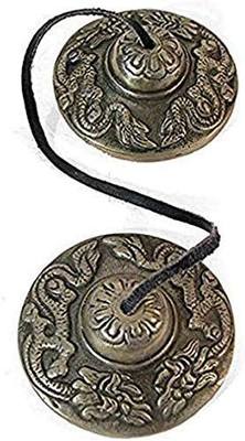 BEAUTIFUL TIBETAN BUDDHIST HEART CHAKRA TINGSHA MANJEERA CYMBALS EMBOSSED WITH 2 TIBETAN DRAGONS