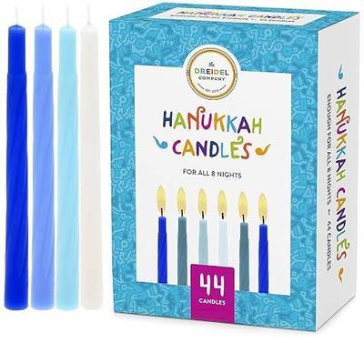 The Dreidel Company Hanukkah Candles Premium Pastel Blue & White Deluxe Tapered Hand Decorated Candles (Single)