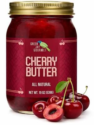 Green Jay Gourmet Cherry Butter - Sweet Fruit Butter Spread - 19 Oz | Handcrafted Small Batch - No Preservatives - Rich Cherry Flavor for Toast, Cheesecake & Pastries