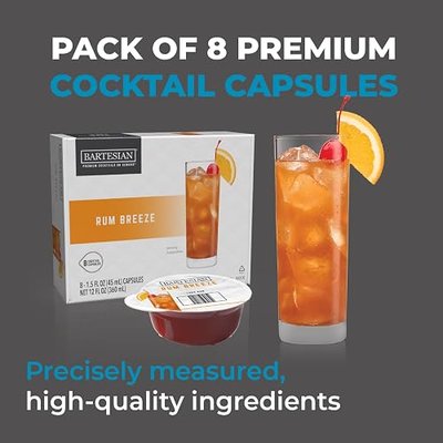 Bartesian Rum Breeze Cocktail Mixer Capsules, Pack of 8 Cocktail Capsules, for Bartesian Premium Cocktail Maker (55421)
