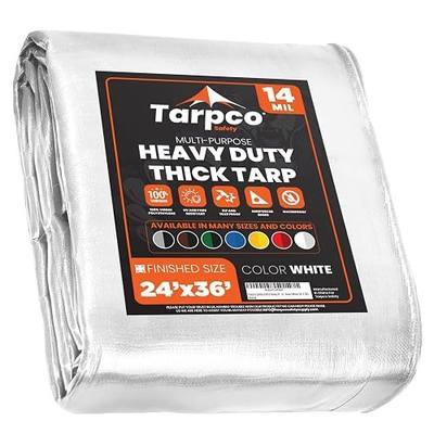 Extra Heavy Duty 14 Mil Tarp Cover, Waterproof, UV Resistant, Rip and Tear Proof, Poly Tarpaulin with Reinforced Edges for Roof, Camping, Patio, Pool, Boat (White 24′ X 36′)