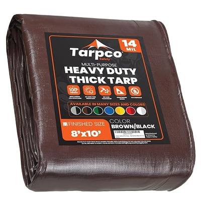 Extra Heavy Duty 14 Mil Tarp Cover, Waterproof, UV Resistant, Rip and Tear Proof, Poly Tarpaulin with Reinforced Edges for Roof, Camping, Patio, Pool, Boat (Brown/Black 8′ X 10′)