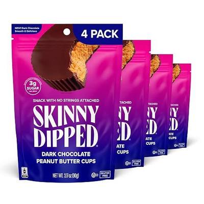 SkinnyDipped Dark Chocolate Peanut Butter Cups, 3g Sugar per Cup, Keto Friendly, Low Carb, Gluten Free, 3.2oz, 4 Pack (24 Cups Total)
