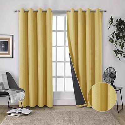 always4u 100% Blackout Curtains Living Room Bedroom Privacy Protection and Noise Reducing Drapes Faux Linen Burlap Textured Window Treatment(2 Panels×W54×L63inch,Gold)