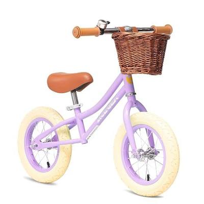 ACEGER 12" Kids Balance Bike with Basket, Toddler Bicycle for Early Learning Leg Strength and Steady Balancing, Durable Frame&Tool-Free Adjustable Seat, Gift Bike for 2-5 Kids, No Brake