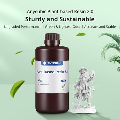 ANYCUBIC 3D Printer Resin 2.0, 405nm Plant-Based Rapid Resin 2.0, Low Odor, Photopolymer Resin for LCD 3D Printing,1kg Grey