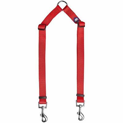 Blueberry Pet Essentials Durable Classic Double Dog Leash Coupler, Rouge Red, Medium/Large, Dual Walking & Training Leashes for Two Dogs