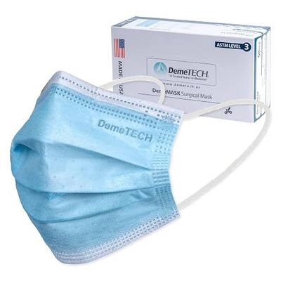 DEMETECH ASTM Level 3 Highly Protective 3 Layer Face Mask with Ear Loops - Made in the USA, Pack of 50
