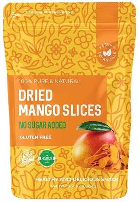 Herbaila Dried Mango No Sugar Added, 16 oz. Dried Mangoes, Unsweetened Dried Mango Slices, All-Natural Dried Mangos, Dried Unsweetened Mango, Dry Mango from AFRICA. Non-GMO, 1 Pound.