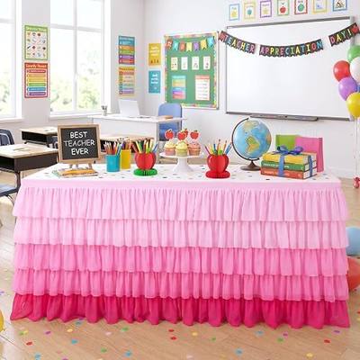 Pink Tablecloth Teacher Desk Skirt Teacher Tulle Table Skirt for Rectangle Tables 6ft Back to School First Day of School Classroom Office