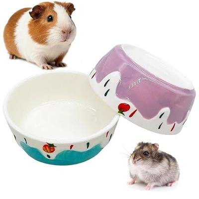 2 Pack Hamster Food Bowl Small Animals Ceramic Food Water Bowl Prevent Tipping Moving for Gerbil Chinchilla Hedgehog Rat (Color: Purple + Blue)