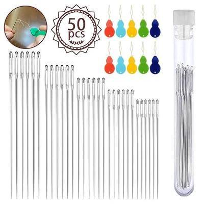 Large-Eye Needles for Hand Sewing, 50pcs Premium Large Eye Sewing Needles with Threaders and Storage Tube 5 Size Large Eye Pointed Stitching Needles for Stitching Crafting Projects and Embroidery