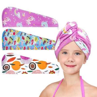 Microfiber Hair Drying Towels for Kids, 3 Pack Wet Hair Towel Wrap Turban for Girls Children Women, Quick Dry Twisty Hair Towels Wrap for Curly Long Thick Hair Anti Frizz