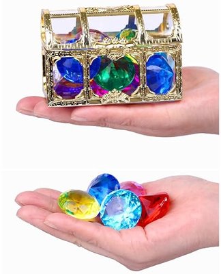XIJUAN Diving gem Pool Toys Sand Toys,14 Color Diamond Treasure Chest Summer Swimming gems Pirate Diving Toy Set Underwater Swimming toyChildren's Game Gifts for Boys and Girls(Golden)