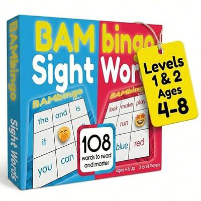THE BAMBINO TREE Sight Word Bingo Game Level 1 and 2 - Educational Games for Kids - Learn to Read Vocabulary for Kindergarten 1st Grade - Dolch's Fry's Words Lists
