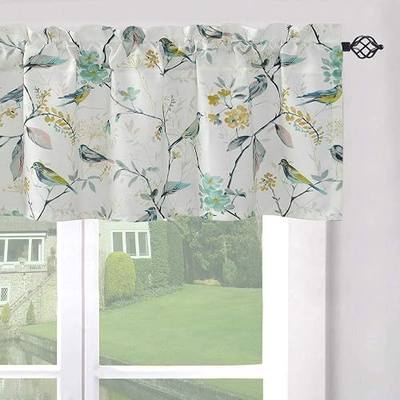 Leeva Linen Look Valances for Kitchen Windows, Blue, 52" x 12", 1 Panel | Watercolor Floral Branches Design, Linen Blend Fabric, Light Filtering Privacy, Rod Pocket Style for Kitchen Bedroom Windows