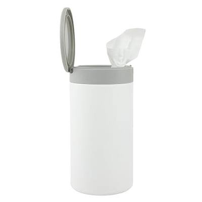 Spectrum Disinfecting Wipes Container Large White Refillable Stainless Steel Wipe Holder for Bathroom Kitchen, Classroom, Reusable Push Button Wet Wipe Dispenser for Disinfect Cleaning Countertop