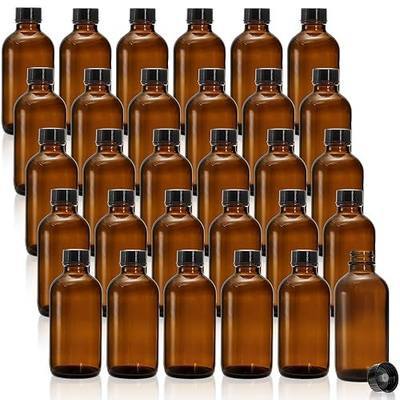 Bekith 30 Pack 4 oz Amber Glass Bottles, Boston Round Sample Bottles with Black Poly Cone Cap for Juice, Ginger Shots, Oils, Whiskey, Liquids