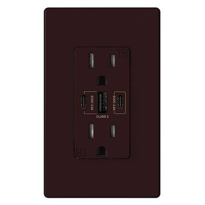 ELEGRP USB Outlets, 30W 6.0 Amp USB C Outlets Receptacles, 3-Port USB Wall Outlet, 15 Amp Tamper-Resistant Outlet with 2 USB C Ports, UL Listed, Screwless Wall Plate Included, 1 Pack, Matte Brown