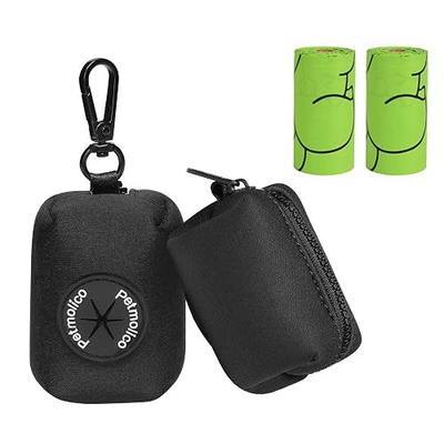 Petmolico Dog Poop Bag Holder Leash Attachment, Dog Waste Bag Dispenser Zippered Pouch, Fits Any Puppy Leash, Includes Free Roll of Poop Bags, Poop Bag Dispenser - 2 Pack, Black
