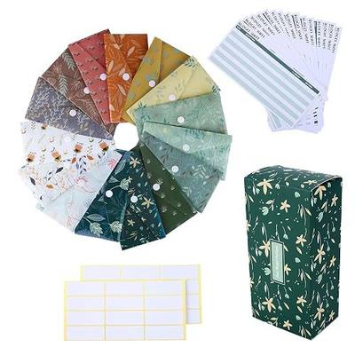 Yoption 32Pcs Cash Envelope System, 15 Pack Waterproof Reusable Plastic Budget Envelopes, 15 Pcs Expense Tracking Budget Sheets and 24 Bill Planner Stickers (Leaf)