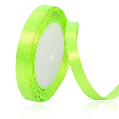 Solid Color Neon Green Satin Ribbon, 3/8 Inches x 25 Yards Fabric Satin Ribbon for Gift Wrapping, Crafts, Hair Bows Making, Wreath, Wedding Party Decoration and Other Sewing Projects