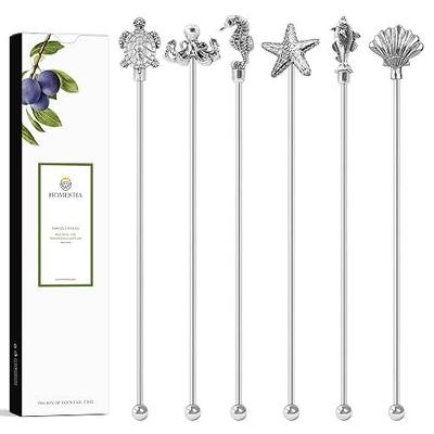 Homestia 6-Pieces 7.5'' Metal Stir Sticks, Coffee Stirrers, Swizzle Sticks | Reusable Stainless Steel Cocktail Stirrers, Zinc Alloy Marine Life Head Beverage Drink Stirring Set for Bars Cafes Home Use