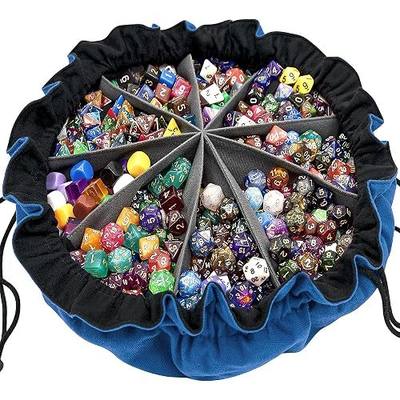 SIQUK Large Dice Bag with Pockets Big Capacity Dice Bag Drawstring Dice Pouch DND Dice Storage Bag for RPG MTG Table Games, Hold Over 300 Dice, Dark Blue