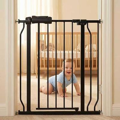 24-29 Inch Narrow Baby Gate, Small Pressure Mounted No Drilling Dog Gate for Stairs & Doorways, Black Metal Safety Gate Indoor for Kids and Pets