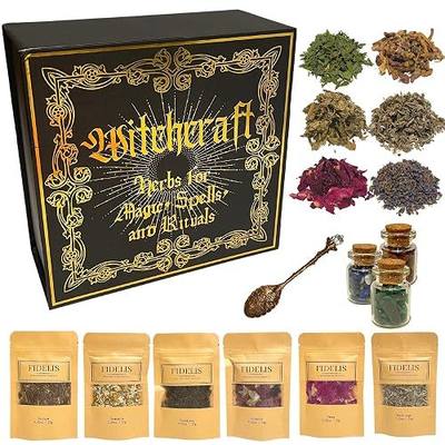 Fidelis Witchcraft Supplies and Herbs for Spells 25 Premium Fine Dried Botanicals (Large Size) and 3 Crystal Stones for Wicca and Pagan Rituals, Alter Supplies, Magic Spells Green Witchtok