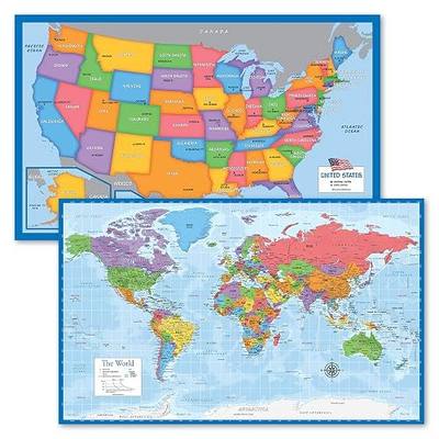 2 Pack - USA Map for Kids + Blue Ocean World Map (LAMINATED, 18" x 29")