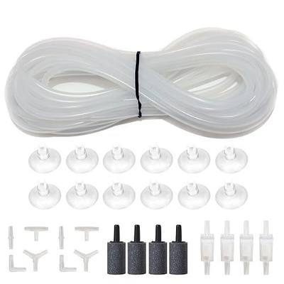 25 Feet 3/16 Inch Standard Aquarium Silicone Airline Tubing | With Air Stones, Check Valves, Suction Cups and Connectors, For Fish Tank, Hydroponics, Semi-Transparent