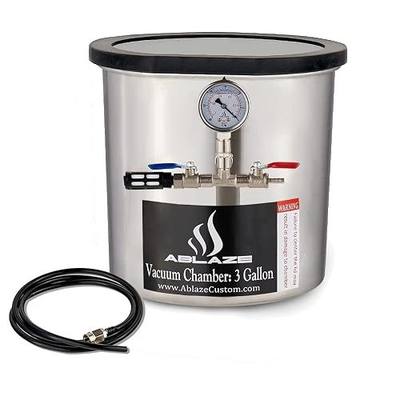 Ablaze 3 Gallon Tempered Glass Lid Stainless Steel Vacuum Chamber Perfect for Stabilizing Wood, Degassing Silicones, Epoxies (3 Gallon)