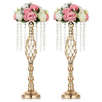 Nuptio 2 Pcs Crystal Flower Stand Wedding Centerpieces for Tables, 21.7in/55cm Tall Elegant Metal Flower Arrangement Stand, Tabletop Metal Flower Vase for Wedding Party Dinner Event Hotel Home Decor