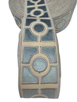 Drapery Trim for Curtains and Craft. Embroidery Tape by Yard (Continuous piece if More Than 1 Yard) 1"-6" Wide. (Blue Velvet 3 1/2, 1 Yard)