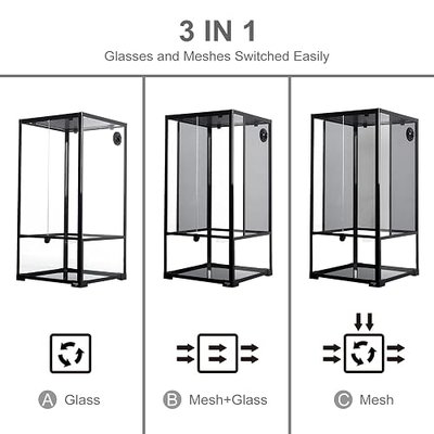 WACOOL 50 Gallon Reptile Tank, Front Opening Chameleon Cage 18" x 18"x 36", 3-in-1 Side Design (Glass or Mesh+Glass), Bio Deep Base 10" Vertical Reptile Cage for Frog Iguana